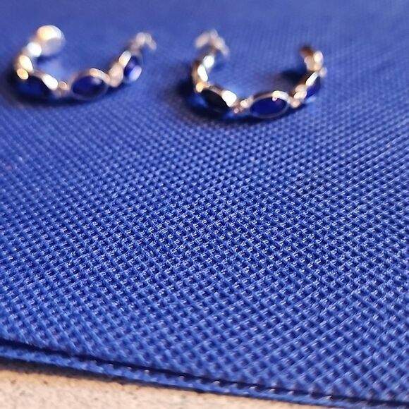 Elegant Silver With Faux Blue Rhinestone Earrings - Picture 2 of 4